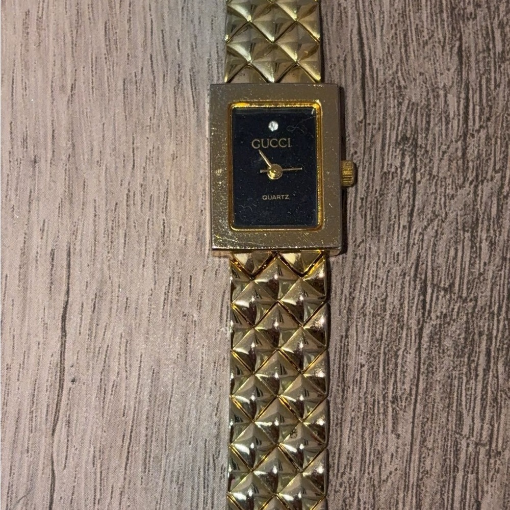 Gucci Gold and Black Square Dial Watch
